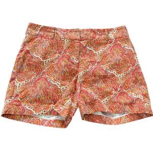 Talbots Mid Rise Paisley Print Chino Shorts Orange Red Women's Size 6 Preppy